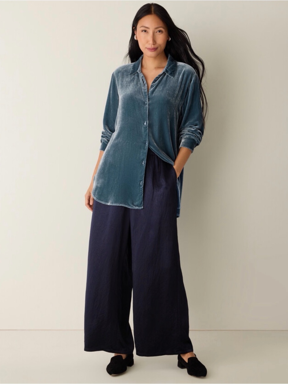 Eileen Fisher Velvet Classic Collar Shirt in Sea Spray